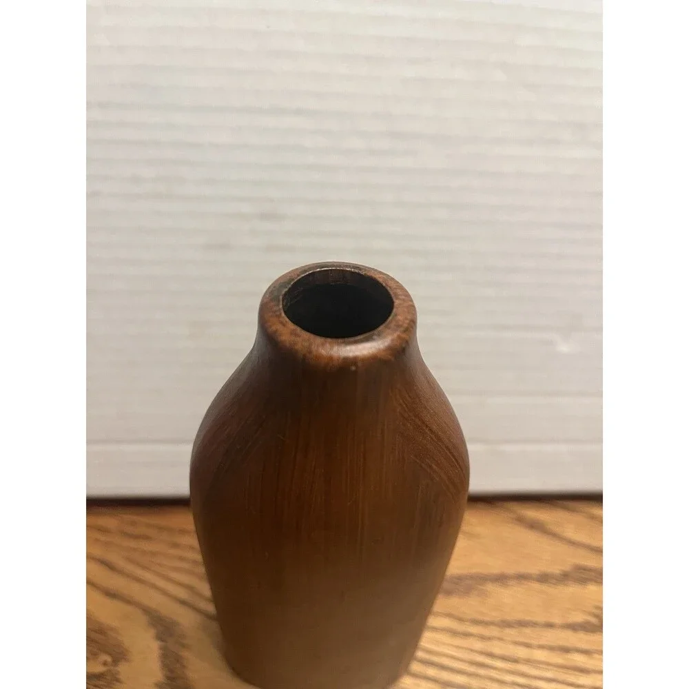 VINTAGE CERAMIC FAUX WOOD GRAIN  VASE 8” X  3” with RHINESTONE ACCENTS